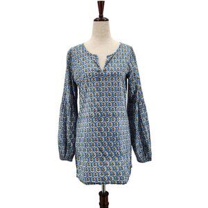 Madison Mathews Womens XS Top Floral Boho Blue Tunic Top Kurta Hippie Retro